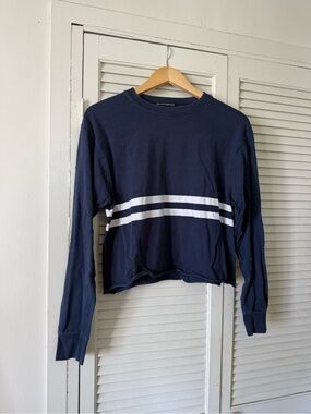 Brandy Melville Navy Crop Long Sleeve Tee with White Stripes